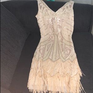 Flapper Sequined and tasseled ivory dress